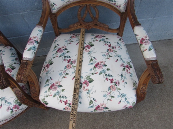 PAIR OF ANTIQUE ARM CHAIRS W/CARVED ACCENTS