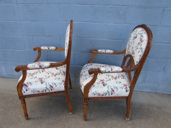 PAIR OF ANTIQUE ARM CHAIRS W/CARVED ACCENTS