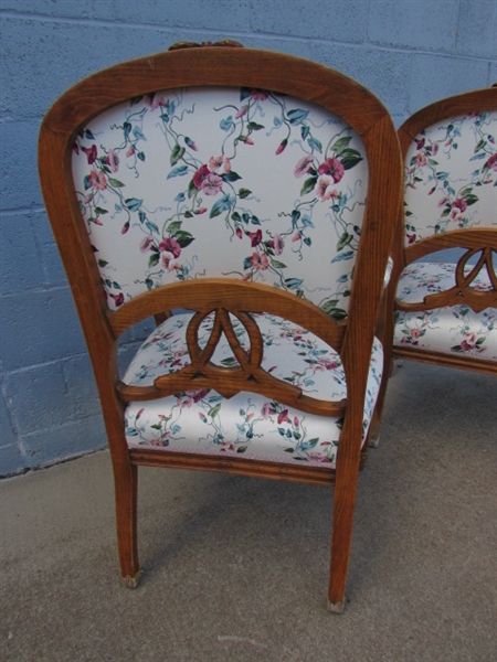 PAIR OF ANTIQUE ARM CHAIRS W/CARVED ACCENTS