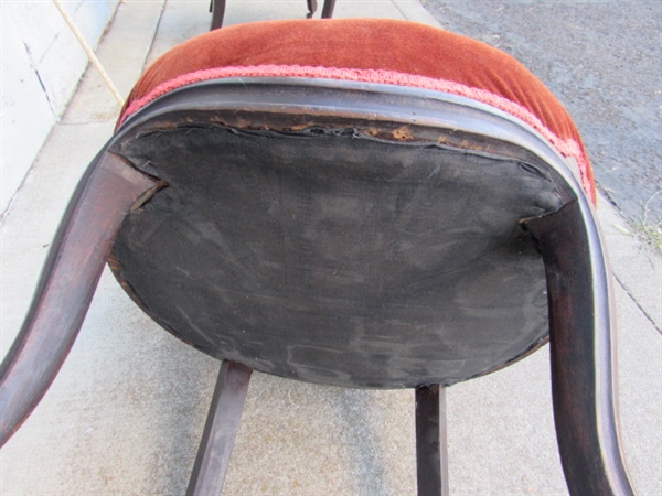 VICTORIAN PARLOR CHAIR W/ORANGE VELVET UPHOLSTERY