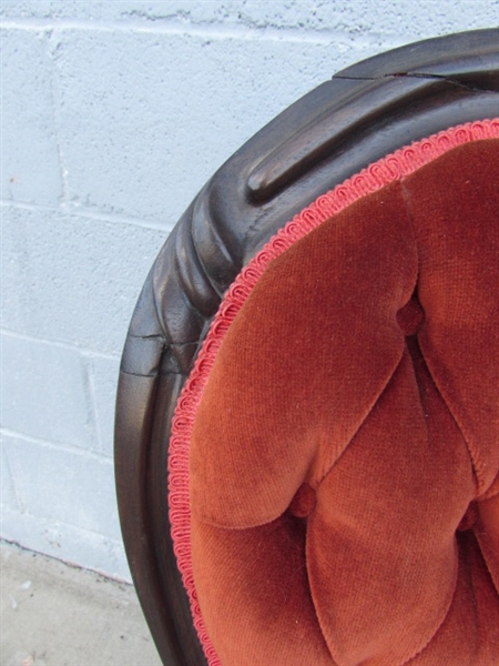 VICTORIAN PARLOR CHAIR W/ORANGE VELVET UPHOLSTERY