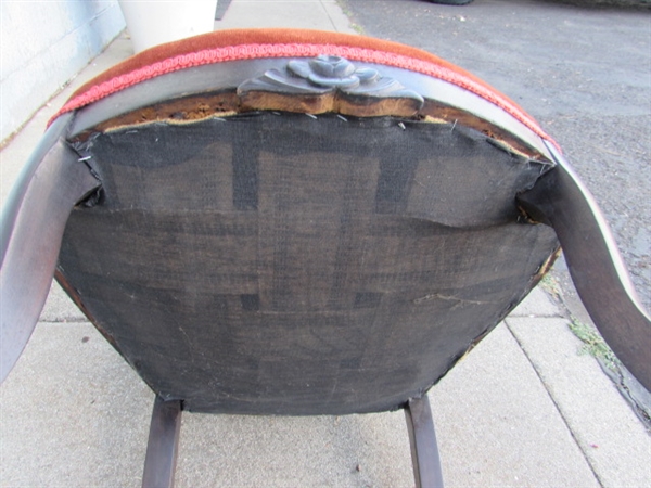 VICTORIAN PARLOR CHAIR W/ORANGE VELVET UPHOLSTERY