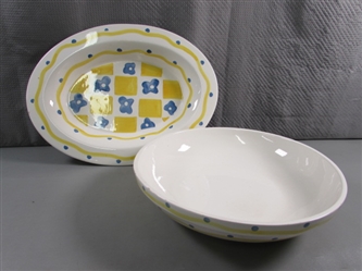 CHEERY YELLOW & BLUE SERVING TRAY & BOWL