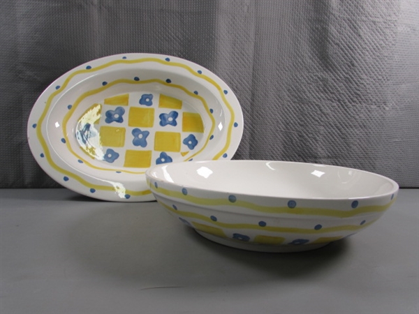 CHEERY YELLOW & BLUE SERVING TRAY & BOWL