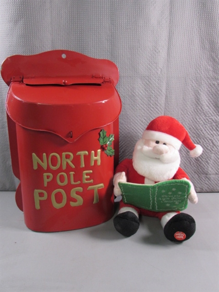 METAL NORTH POLE POST MAILBOX & ANIMATED SANTA