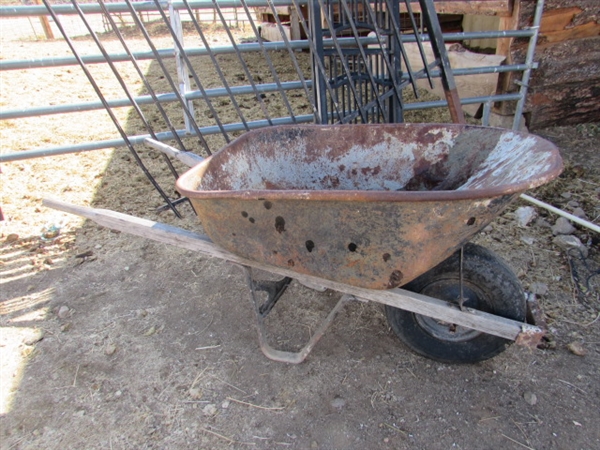 HEAVY DUTY CONTRACTORS WHEELBARROW - METAL W/WOOD HANDLES