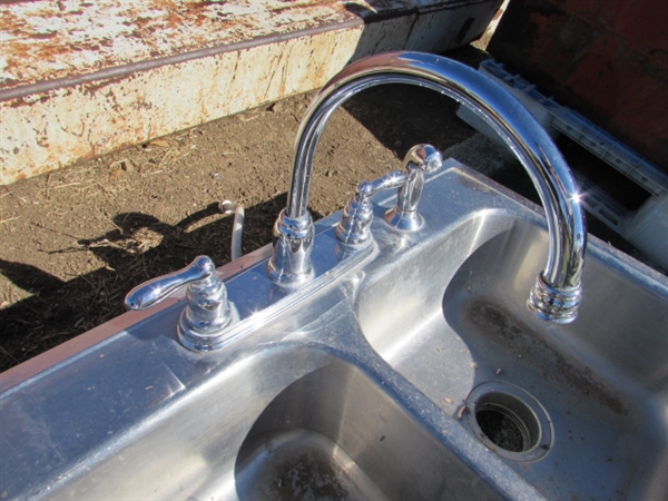 STAINLESS STEEL DOUBLE SINK W/FAUCET & SPRAYER