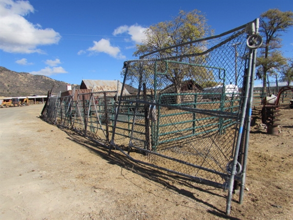 7 FENCE/GATE PANELS - 6' TO 8' +/- TALL