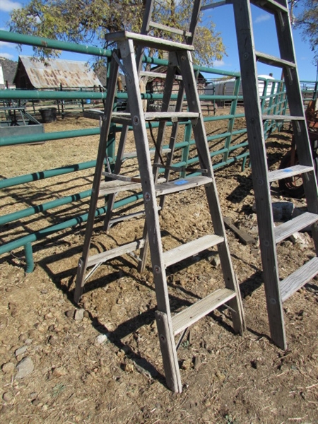 2 VINTAGE WOODEN A FRAME LADDERS