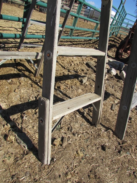 2 VINTAGE WOODEN A FRAME LADDERS