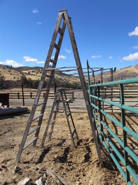 2 VINTAGE WOODEN A FRAME LADDERS