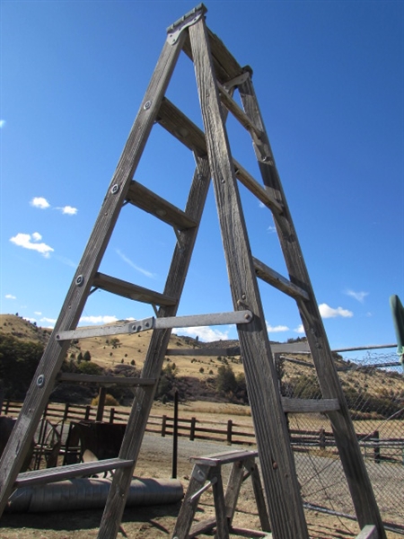 2 VINTAGE WOODEN A FRAME LADDERS