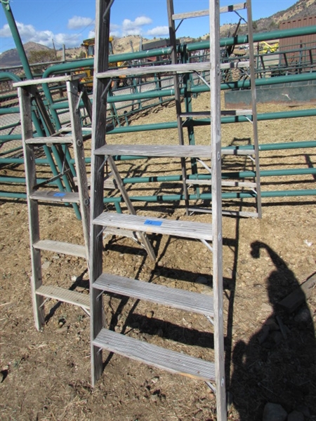 2 VINTAGE WOODEN A FRAME LADDERS