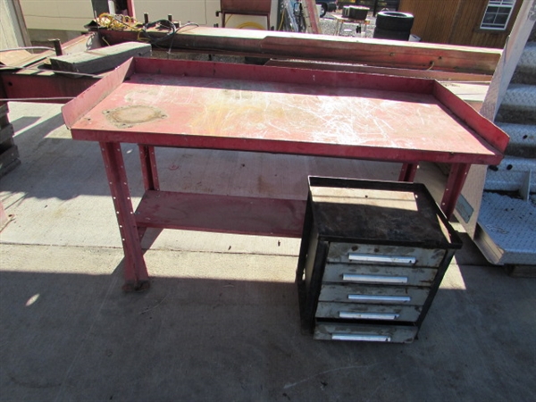 METAL WORK BENCH & 5-DRAWER CABINET