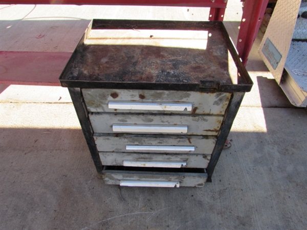 METAL WORK BENCH & 5-DRAWER CABINET