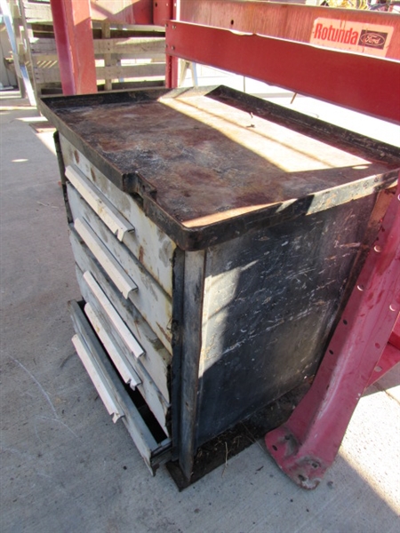 METAL WORK BENCH & 5-DRAWER CABINET