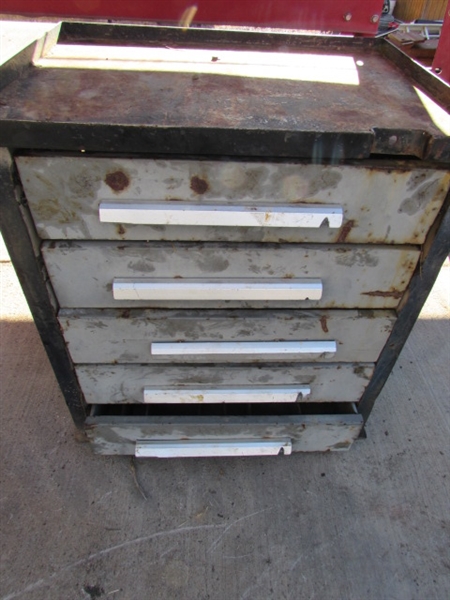 METAL WORK BENCH & 5-DRAWER CABINET