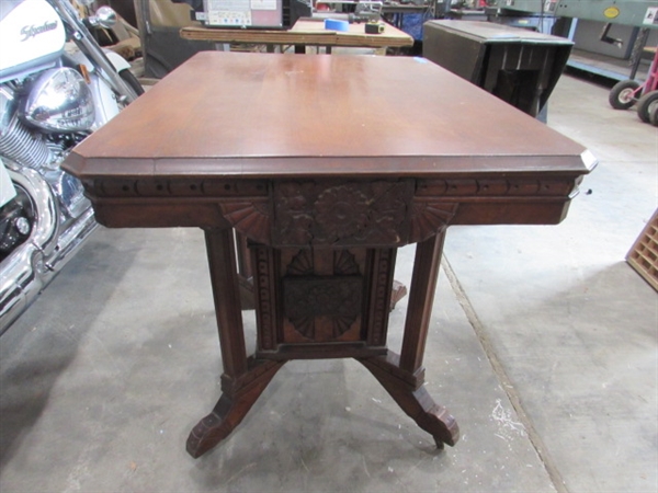 ANTIQUE TABLE W/CARVED DETAILS