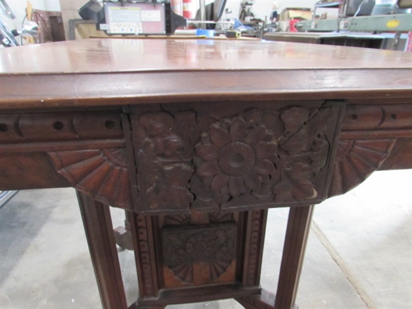 ANTIQUE TABLE W/CARVED DETAILS