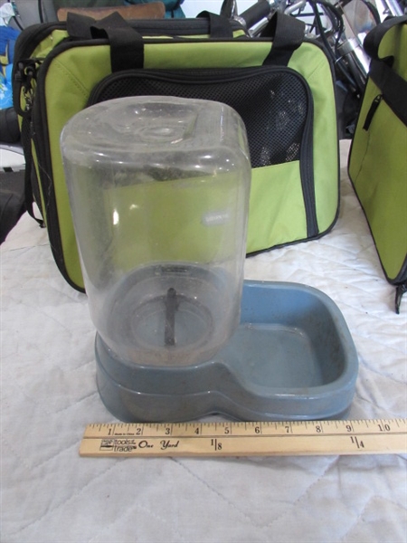 2 SMALL PET CARRIERS & FEEDING/WATER DISHES