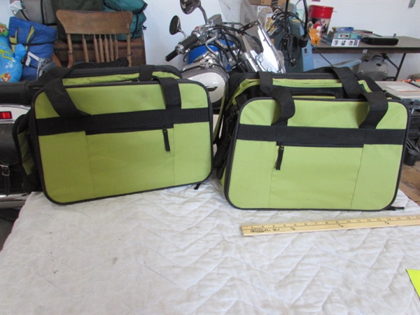 2 SMALL PET CARRIERS & FEEDING/WATER DISHES