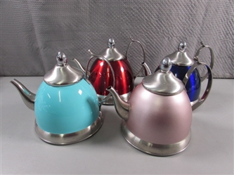 4 CREATIVE HOME STAINLESS STEEL TEA KETTLES W/REMOVABLE INFUSERS