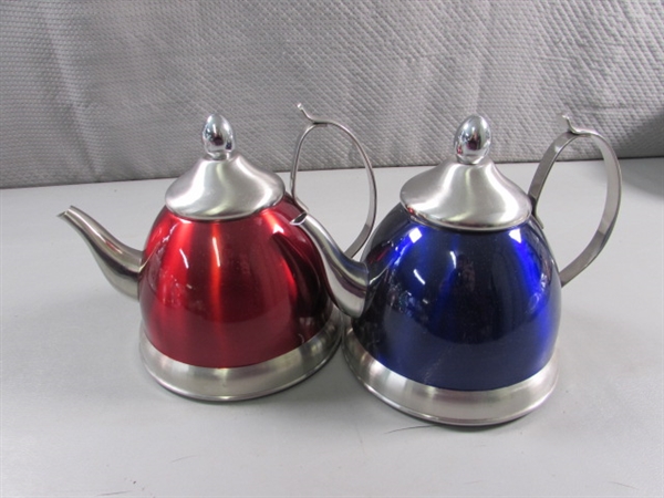 4 CREATIVE HOME STAINLESS STEEL TEA KETTLES W/REMOVABLE INFUSERS