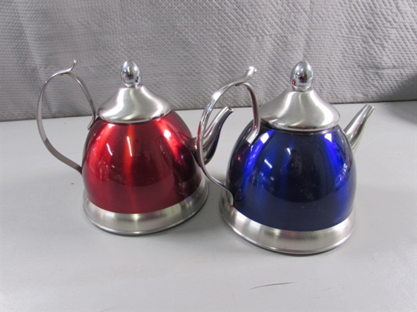 4 CREATIVE HOME STAINLESS STEEL TEA KETTLES W/REMOVABLE INFUSERS