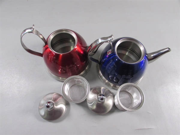 4 CREATIVE HOME STAINLESS STEEL TEA KETTLES W/REMOVABLE INFUSERS