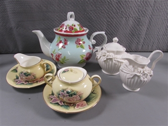 ROSE THEMED TEAPOT & SUGAR & CREAMER SETS