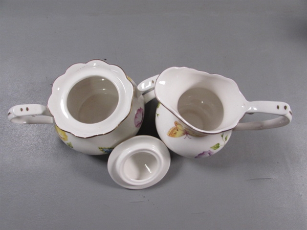 TEA POTS, SUGAR & CREAMER SETS & ANTIQUE FINE CHINA PLATE