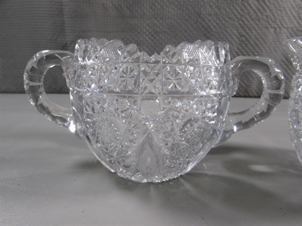 LEAD CRYSTAL SUGAR & CREAMER & FINE CHINA TEA POT