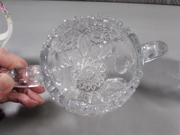 LEAD CRYSTAL SUGAR & CREAMER & FINE CHINA TEA POT