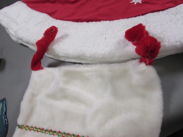 CHRISTMAS TREE SKIRT, GIANT STOCKING, NEW TOWELS