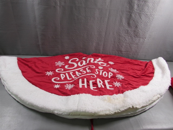 CHRISTMAS TREE SKIRT, GIANT STOCKING, NEW TOWELS