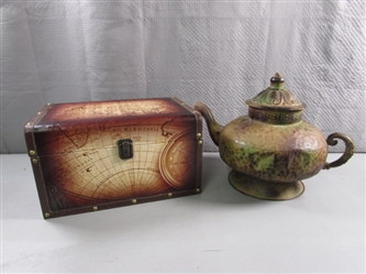 TREASURE CHEST STORAGE BOX & TIN KETTLE