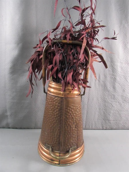 COPPER & BRASS ASH BUCKET W/FOLIAGE