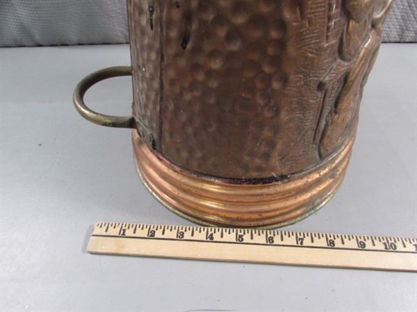 COPPER & BRASS ASH BUCKET W/FOLIAGE