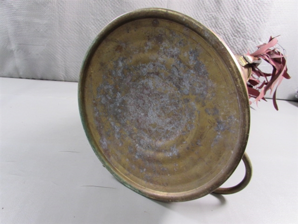 COPPER & BRASS ASH BUCKET W/FOLIAGE