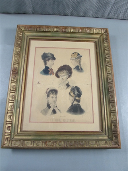 VINTAGE/ANTIQUE LA MODE ILLUSTREE MAGAZINE AD ILLUSTRATION - FRAMED UNDER GLASS