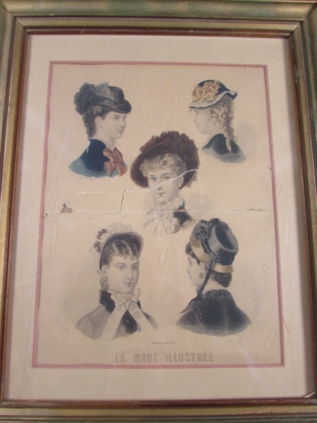 VINTAGE/ANTIQUE LA MODE ILLUSTREE MAGAZINE AD ILLUSTRATION - FRAMED UNDER GLASS