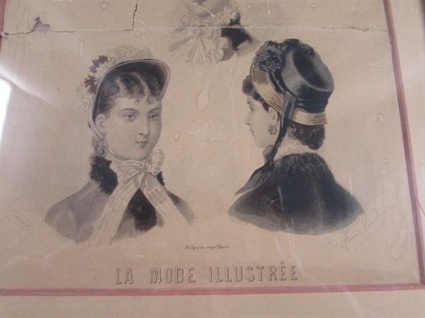 VINTAGE/ANTIQUE LA MODE ILLUSTREE MAGAZINE AD ILLUSTRATION - FRAMED UNDER GLASS