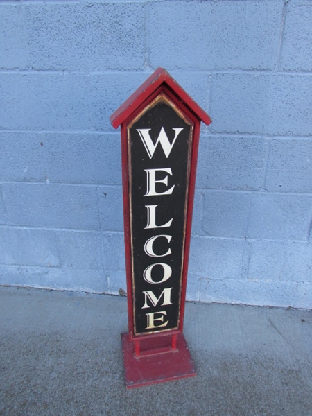 METAL WELCOME WE ARE CLOSED FREE STANDING SIGN