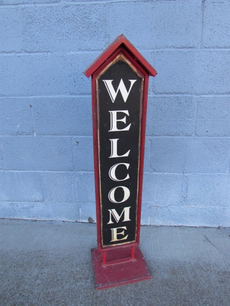 METAL WELCOME WE ARE CLOSED FREE STANDING SIGN