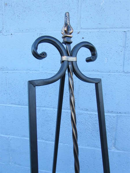 WROUGHT IRON ORNATE EASEL W/ADJUSTABLE SIGN SUPPORTS