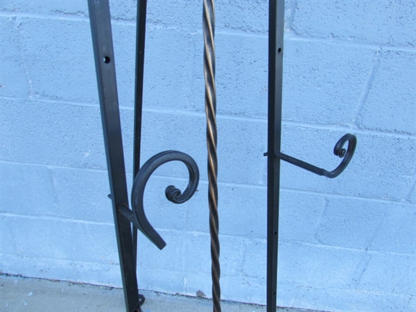 WROUGHT IRON ORNATE EASEL W/ADJUSTABLE SIGN SUPPORTS