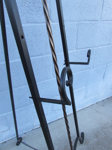 WROUGHT IRON ORNATE EASEL W/ADJUSTABLE SIGN SUPPORTS