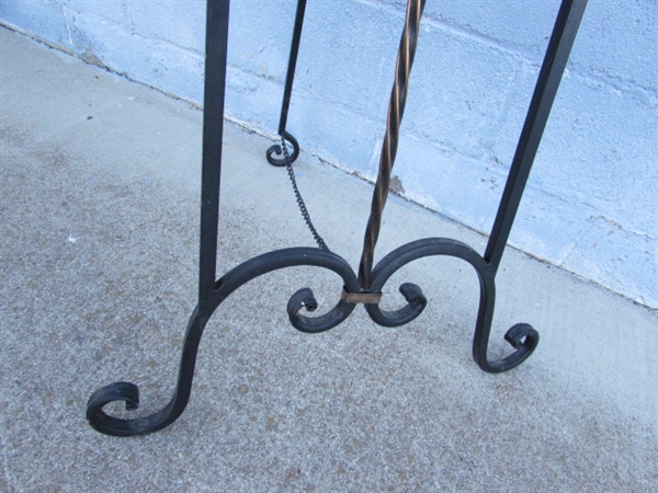 WROUGHT IRON ORNATE EASEL W/ADJUSTABLE SIGN SUPPORTS