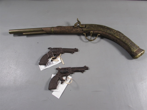 CAST IRON REVOLVERS & WOOD/METAL GUN DECOR