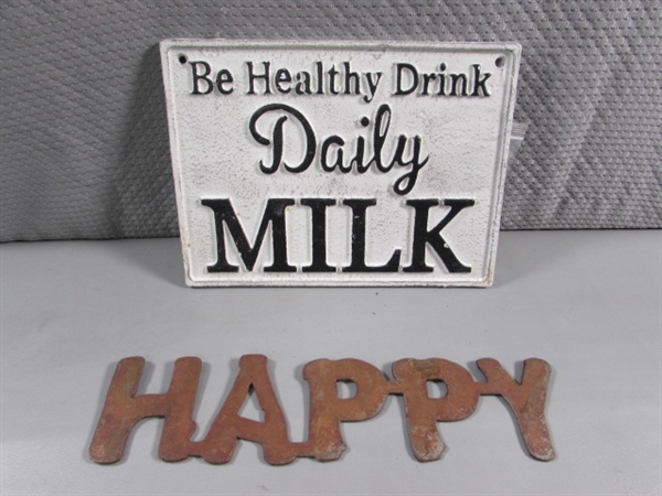 MILK PLAQUE & METAL HAPPY WALL ART